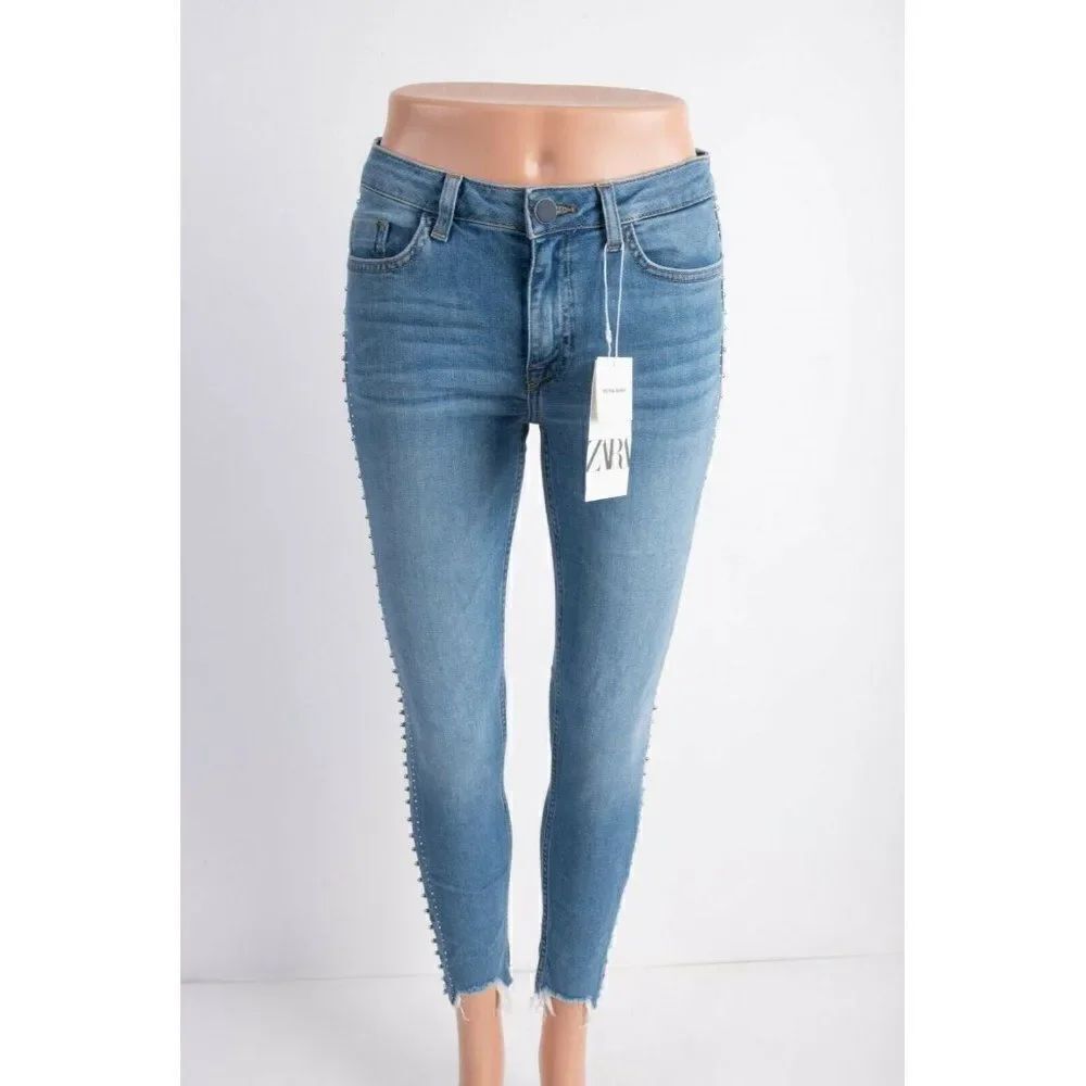 Zara Womens Raw Jeans US 2 EU 34 Blue Skinny Mid